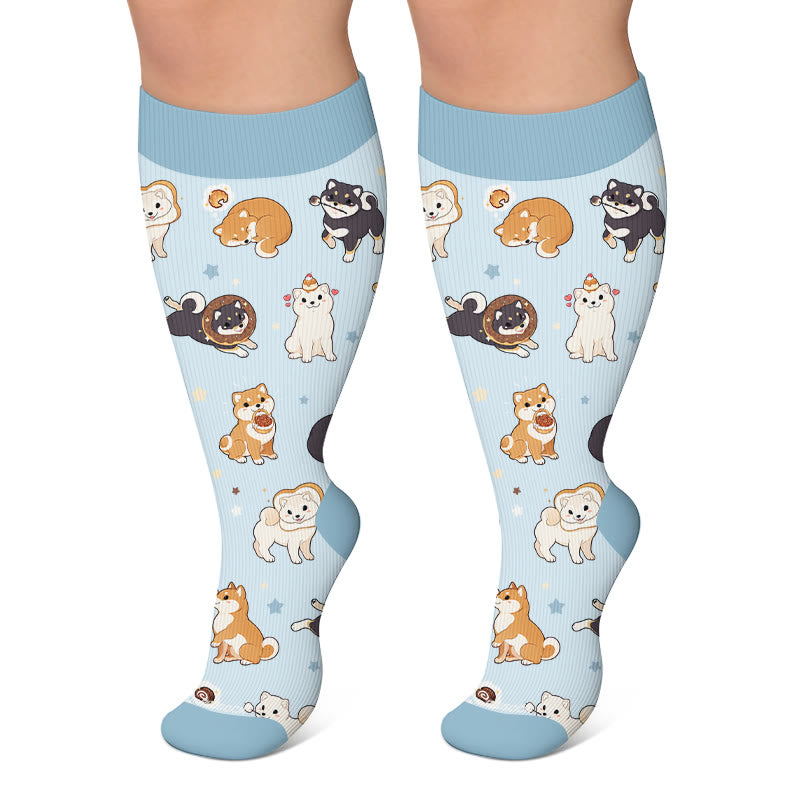Kompressionsstrümpfe mit Katzen- und Welpenmotiv in Übergröße - Blau - 4XL - image 6