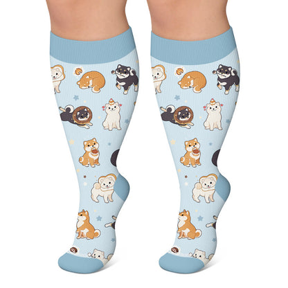 Kompressionsstrümpfe mit Katzen- und Welpenmotiv in Übergröße - Blau - 4XL - image 6