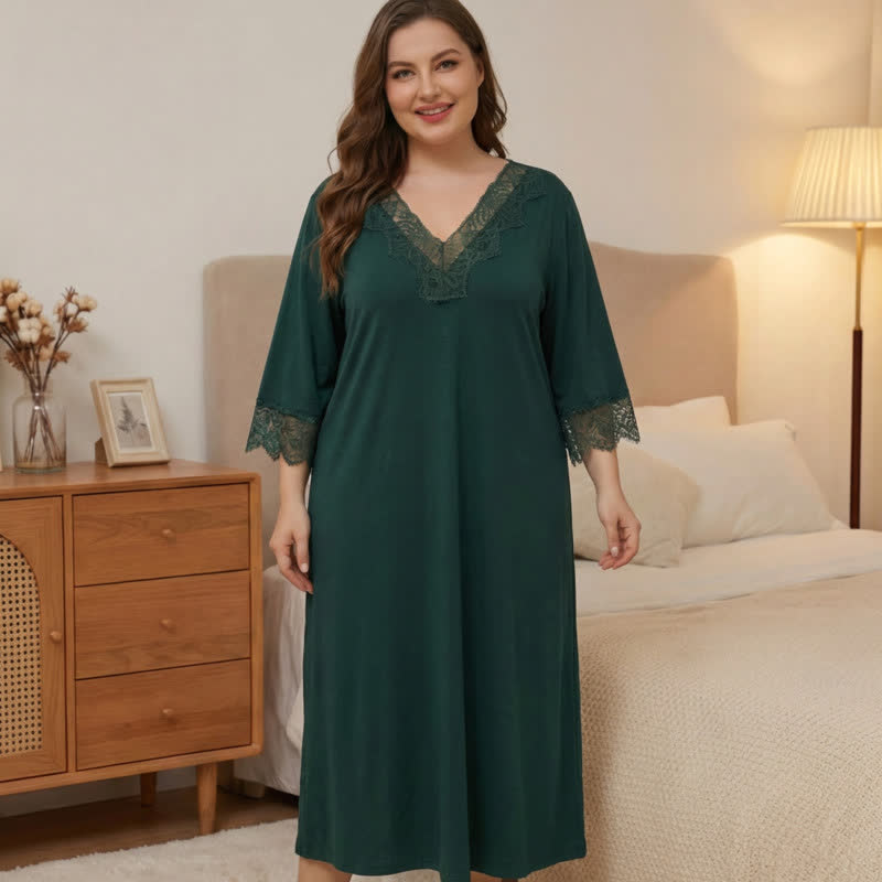 Nachthemd mit Spitzenbesatz, Loungewear - Grün - 5XL - image 4
