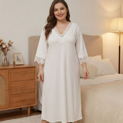 Nachthemd mit Spitzenbesatz, Loungewear - Weiß - 5XL - image 1