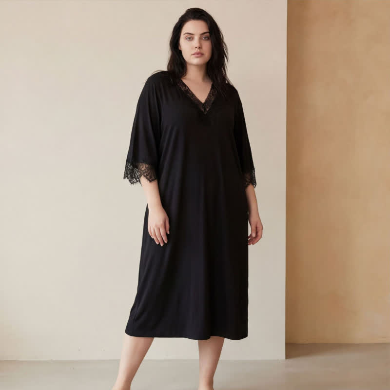 Nachthemd mit Spitzenbesatz, Loungewear - Schwarz - 5XL - image 5