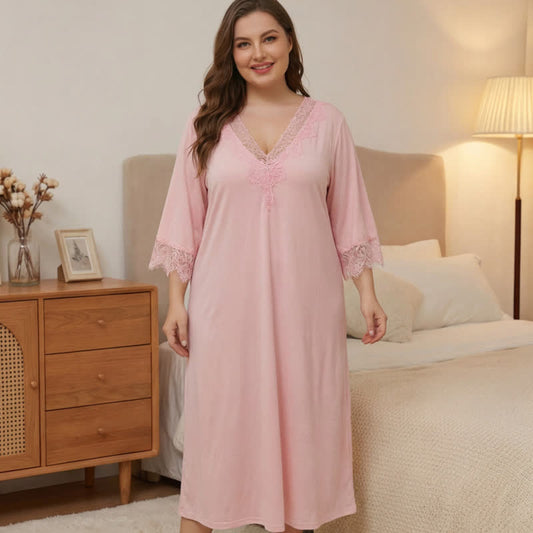 Nachthemd mit Spitzenbesatz, Loungewear - Rosa - 5XL - image 0
