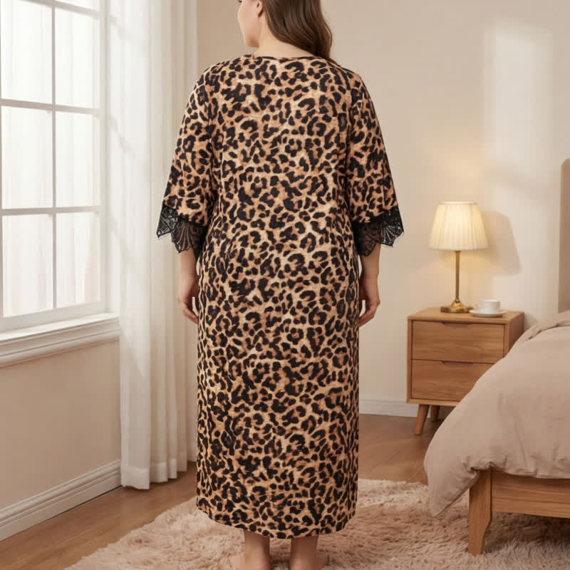 Nachthemd und Loungewear mit Leopardenmuster und Spitze - image 2