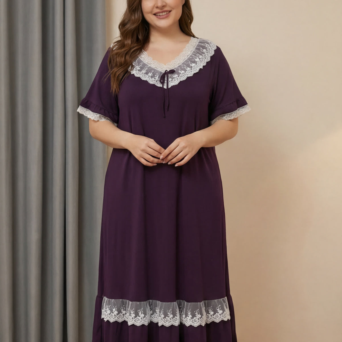 Nachthemd und Loungewear aus Tencel-Spitze - Lila - 4XL - image 1