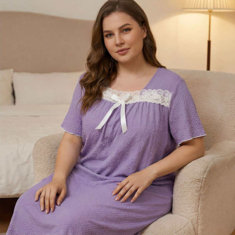 Lavendelfarbenes Nachthemd aus Spitze, Loungewear - Lila - 5XL - image 1