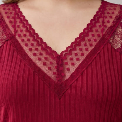 Pyjama-Set mit geripptem Spitzenbesatz und V-Ausschnitt - image 8