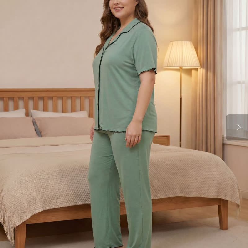 Pyjama-Set in Übergröße mit Kontrastbesatz - image 15