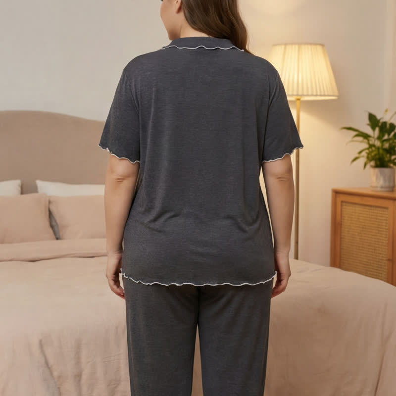 Pyjama-Set in Übergröße mit Kontrastbesatz - image 9