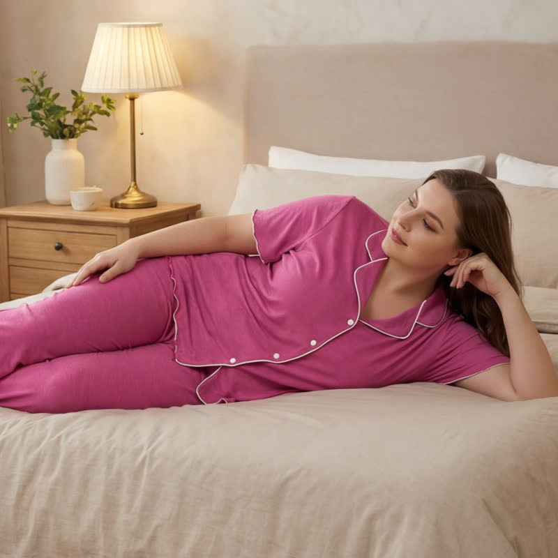 Pyjama-Set in Übergröße mit Kontrastbesatz - image 4