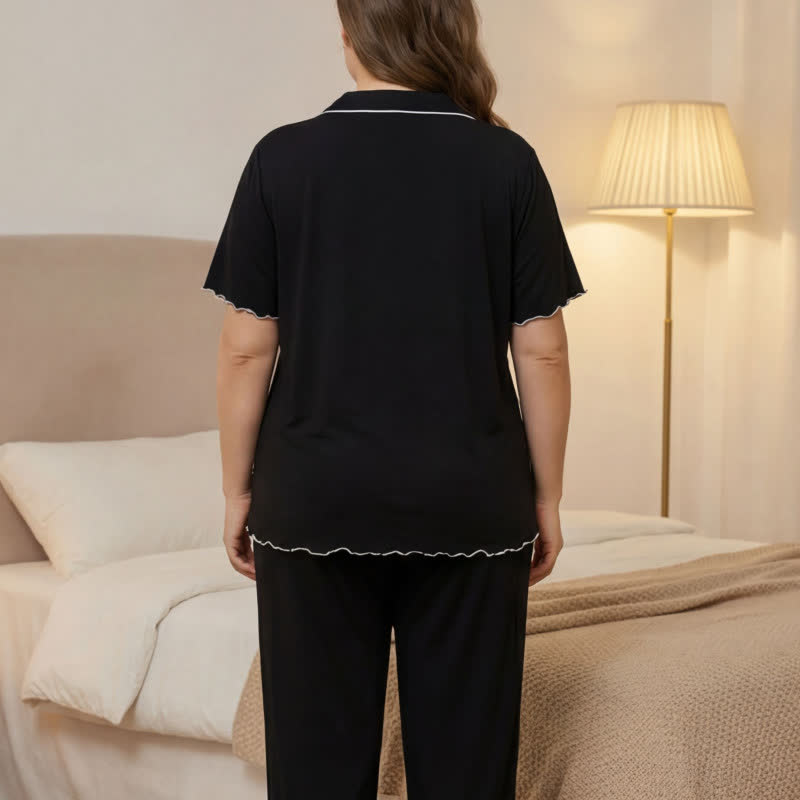 Pyjama-Set in Übergröße mit Kontrastbesatz - image 7