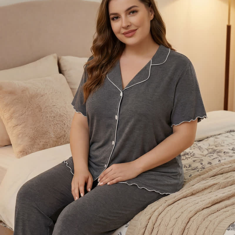 Pyjama-Set in Übergröße mit Kontrastbesatz - image 11