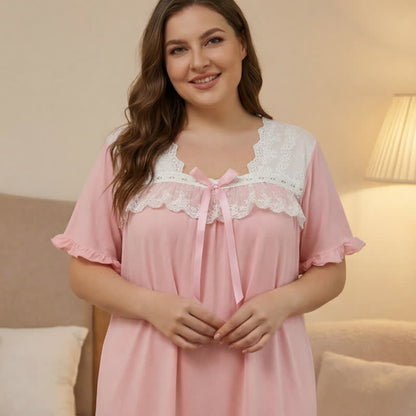 Loungewear mit Schleifen-Spitzenbesatz - Rosa - 4XL - image 0
