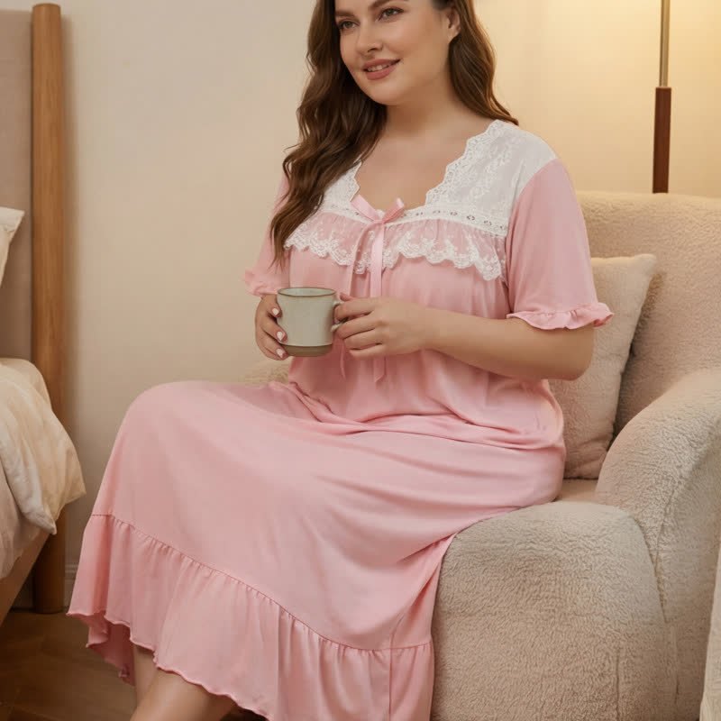 Loungewear mit Schleifen-Spitzenbesatz - image 1