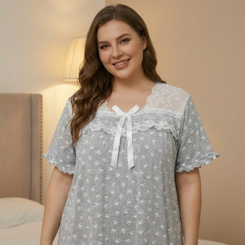 Loungewear mit Schleifen-Spitzenbesatz - Hellgrau - 4XL - image 10