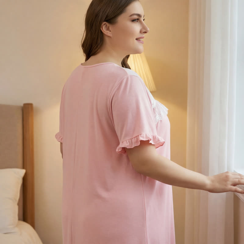 Loungewear mit Schleifen-Spitzenbesatz - image 3