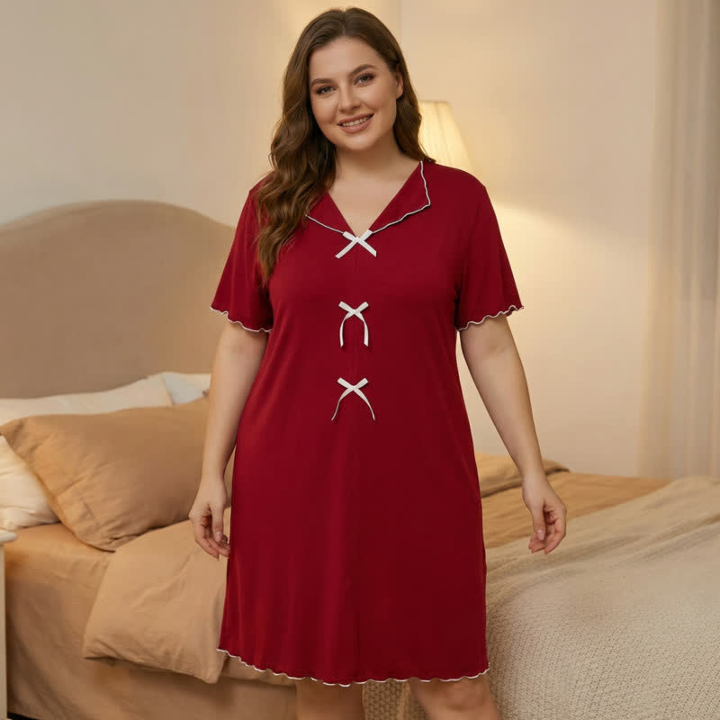 Elegante Loungewear mit Schleifenbesatz - Rot - 5XL - image 5