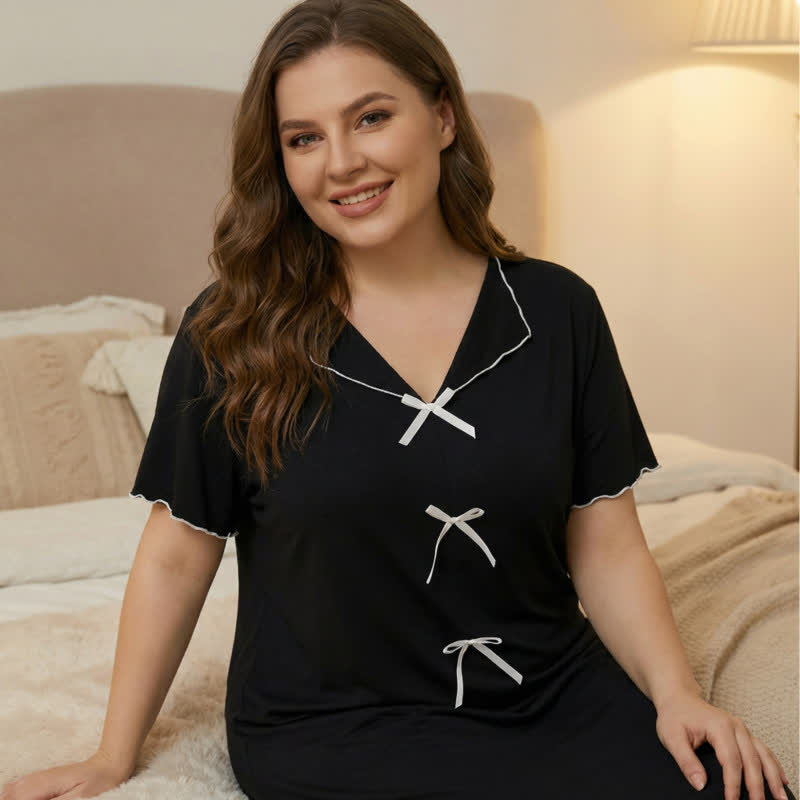 Elegante Loungewear mit Schleifenbesatz - Schwarz - 5XL - image 4