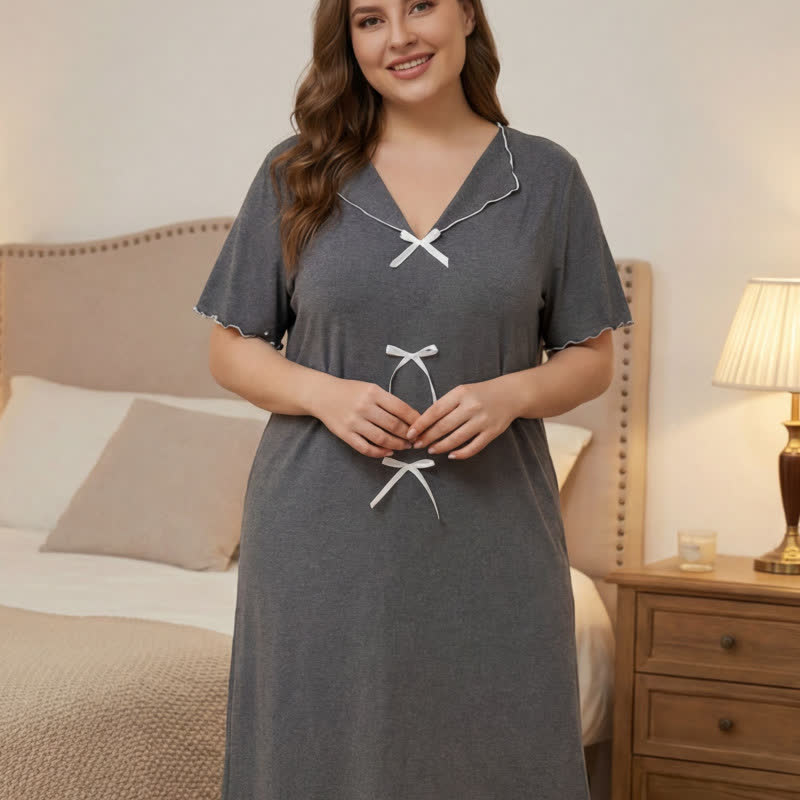 Elegante Loungewear mit Schleifenbesatz - Grau - 5XL - image 6