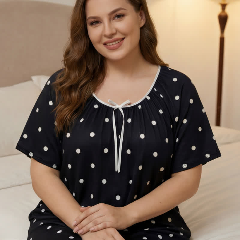 Weiches Nachthemd mit Polka-Dot-Loungewear - Schwarz - 4XL - image 4