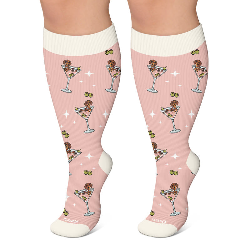 Cocktail-Kompressionsstrümpfe in Übergröße mit Dackelmotiv - Rosa - 4XL - image 4