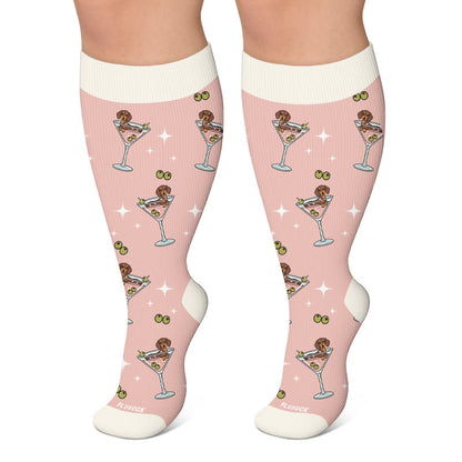Cocktail-Kompressionsstrümpfe in Übergröße mit Dackelmotiv - Rosa - 4XL - image 4