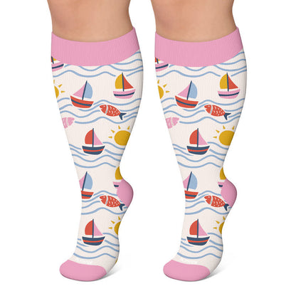 Kompressionsstrümpfe mit verspieltem Fischmotiv in Übergröße - Rosa - 4XL - image 4