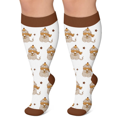 Plus Size Cozy Woodland Critter Kompressionsstrümpfe - Braun - 4XL - image 6