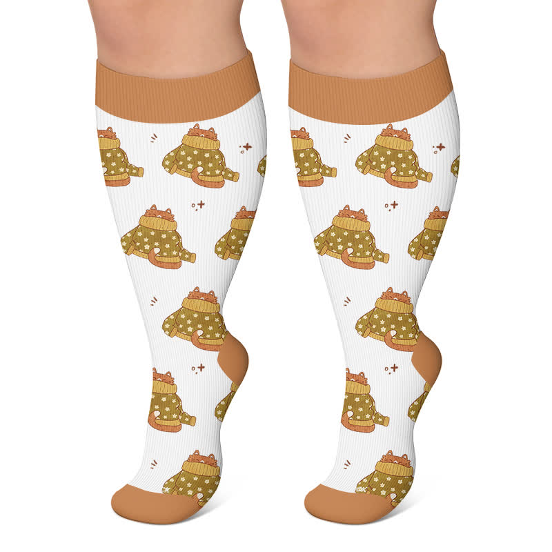 Plus Size Cozy Woodland Critter Kompressionsstrümpfe - Khaki - 4XL - image 5