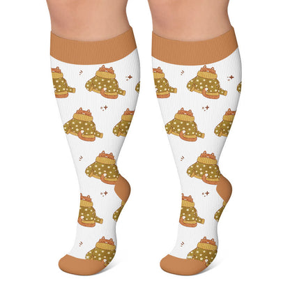 Plus Size Cozy Woodland Critter Kompressionsstrümpfe - Khaki - 4XL - image 5