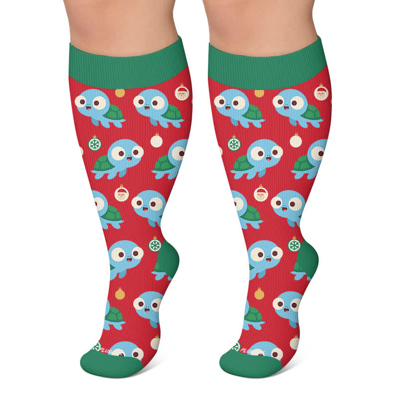 Plus Size Ghost Turtle Holiday TV Kompressionsstrümpfe - Rot - 4XL - image 6