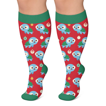 Plus Size Ghost Turtle Holiday TV Kompressionsstrümpfe - Rot - 4XL - image 6