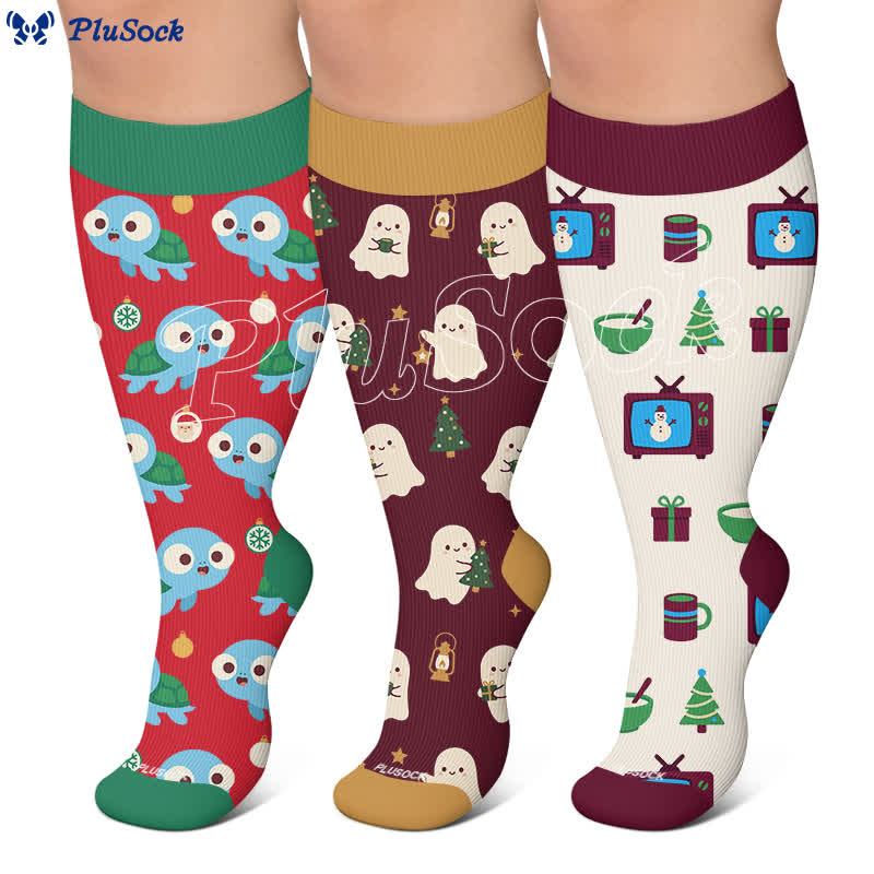 Plus Size Ghost Turtle Holiday TV Kompressionsstrümpfe - image 0
