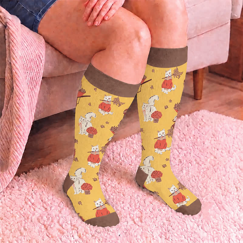 Plus Size Kuschelige Herbst-Tier-Kompressionsstrümpfe mit Tiermotiven - image 3