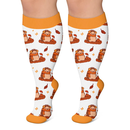 Plus Size Kuschelige Herbst-Tier-Kompressionsstrümpfe mit Tiermotiven - Weiß - 4XL - image 5