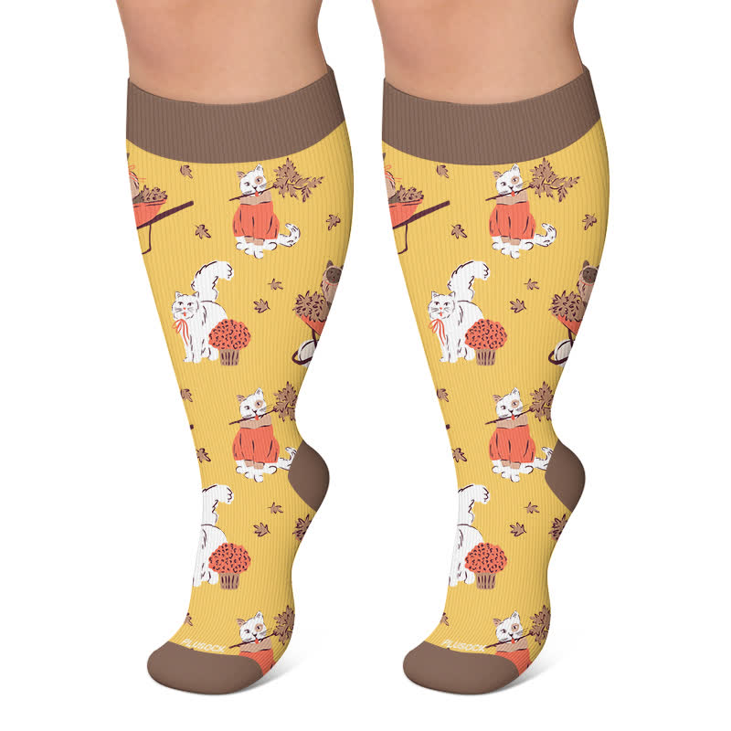 Plus Size Kuschelige Herbst-Tier-Kompressionsstrümpfe mit Tiermotiven - Gelb - 4XL - image 6