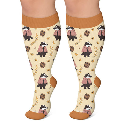 Plus Size Kuschelige Herbst-Tier-Kompressionsstrümpfe mit Tiermotiven - Khaki - 4XL - image 4