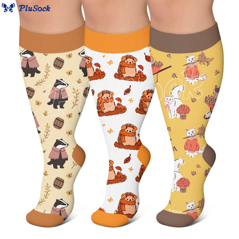 Plus Size Kuschelige Herbst-Tier-Kompressionsstrümpfe mit Tiermotiven - image 0