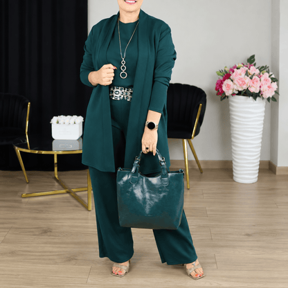Dreiteiliges Loungewear-Set aus Tencel-Mischgewebe mit Gürtel und weitem Bein - Grün - 5XL - image 8