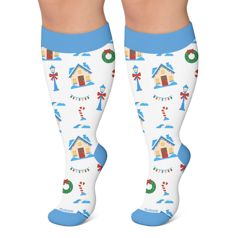 Kompressionsstrümpfe mit Weihnachtsmannmuster in Übergröße - Weiß - 4XL - image 5