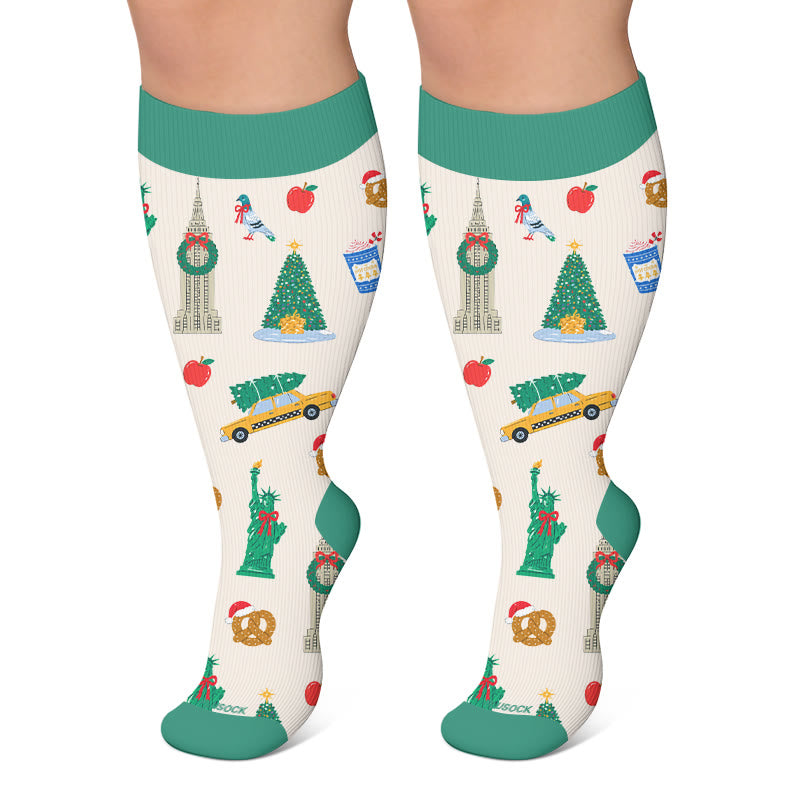 Kompressionsstrümpfe mit Weihnachtsmannmuster in Übergröße - Beige - 4XL - image 4