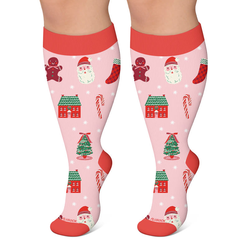 Kompressionsstrümpfe mit Weihnachtsmannmuster in Übergröße - Rosa - 4XL - image 6