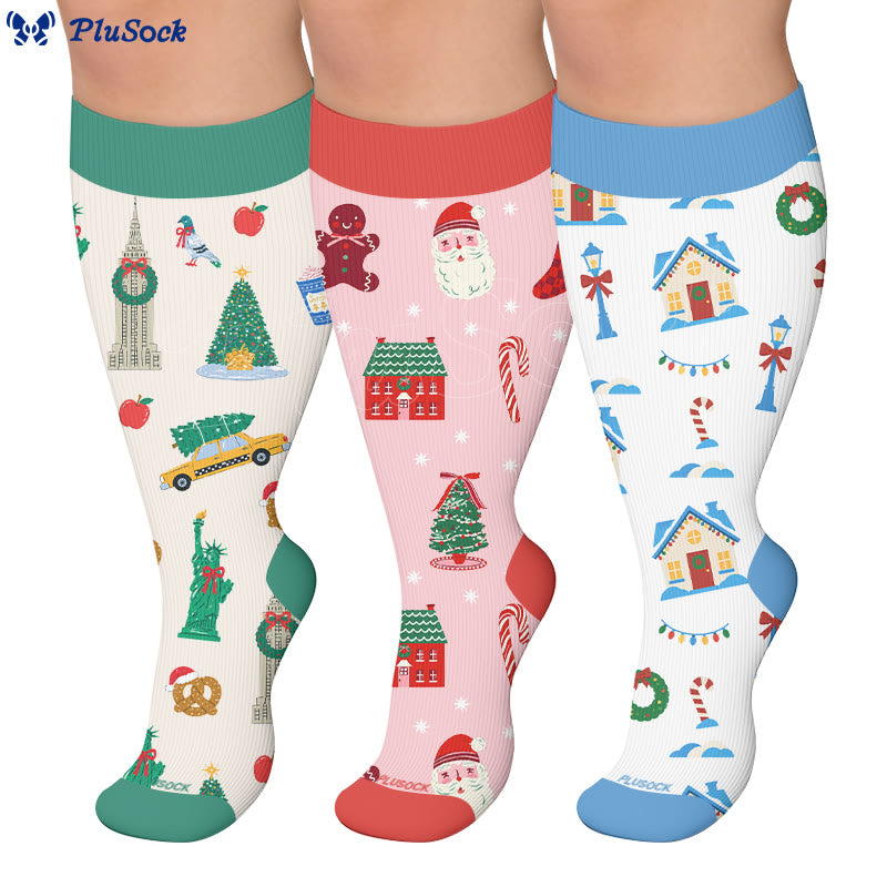 Kompressionsstrümpfe mit Weihnachtsmannmuster in Übergröße - image 0