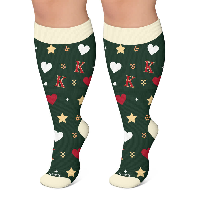 Plus Size Poker Card Christmas Kompressionsstrümpfe - Grün - 4XL - image 5