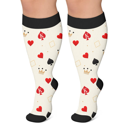 Plus Size Poker Card Christmas Kompressionsstrümpfe - Beige - 4XL - image 6