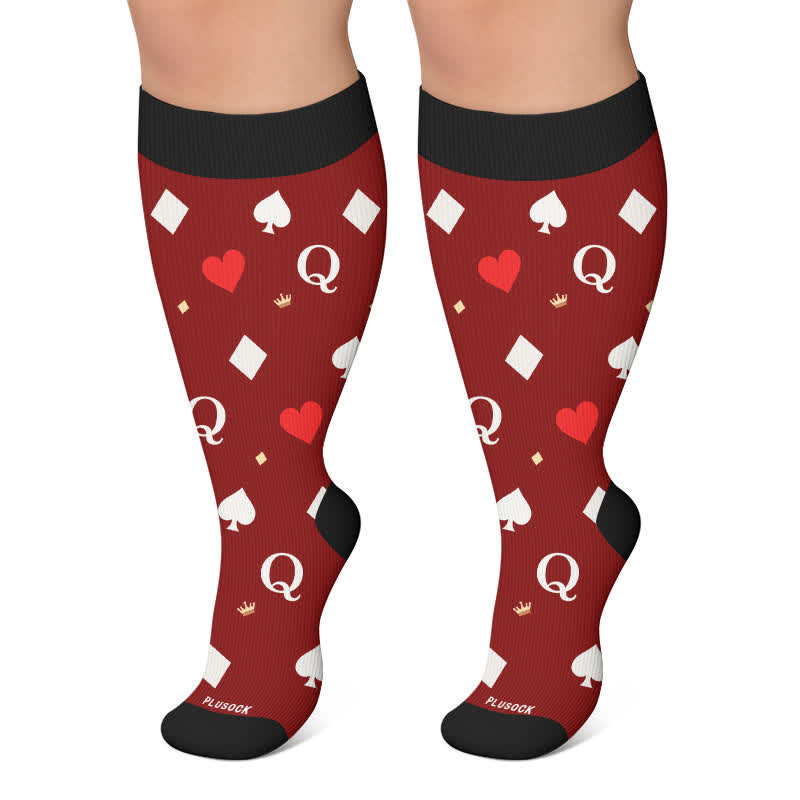 Plus Size Poker Card Christmas Kompressionsstrümpfe - Wein - 4XL - image 4