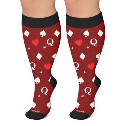 Plus Size Poker Card Christmas Kompressionsstrümpfe - Wein - 4XL - image 4