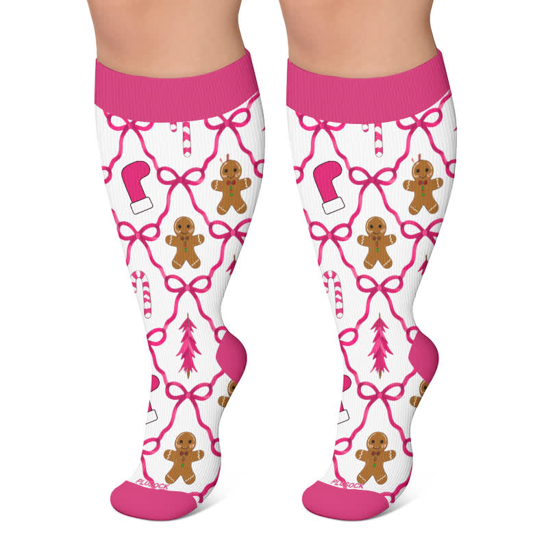 Kompressionsstrümpfe mit Lebkuchen-Schneemann-Motiv in Übergröße - Rose - 4XL - image 6