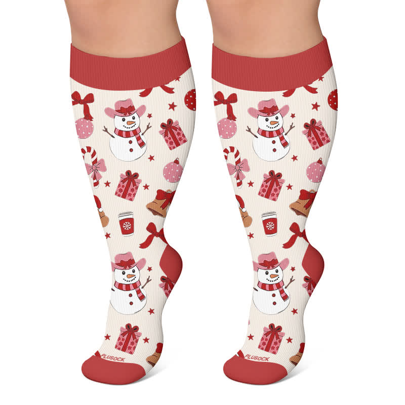 Kompressionsstrümpfe mit Lebkuchen-Schneemann-Motiv in Übergröße - Wein - 4XL - image 4