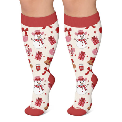 Kompressionsstrümpfe mit Lebkuchen-Schneemann-Motiv in Übergröße - Wein - 4XL - image 4