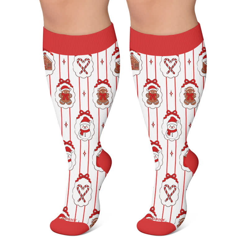 Kompressionsstrümpfe mit Lebkuchen-Schneemann-Motiv in Übergröße - Rot - 4XL - image 5
